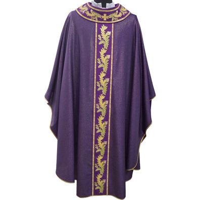 Casulla sacerdotal de lana, viscosa y poliéster morado