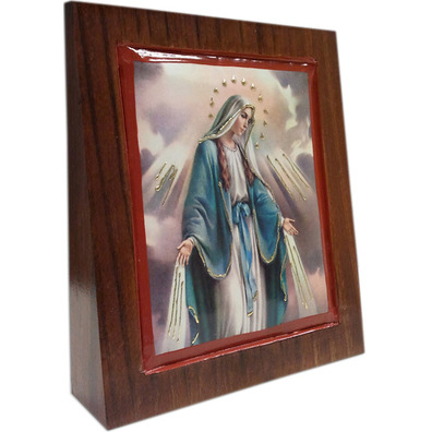 Cuadro de la Virgen Milagrosa en cuña de madera