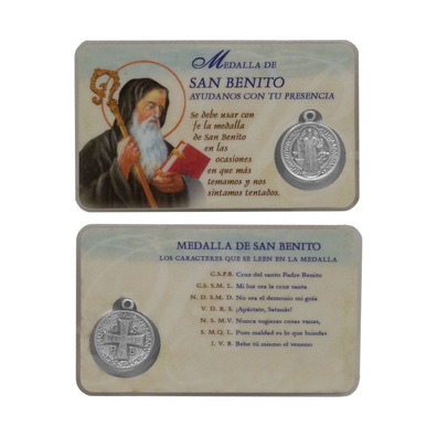 Estampita con medalla de San Benito