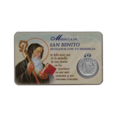 Estampita con medalla de San Benito