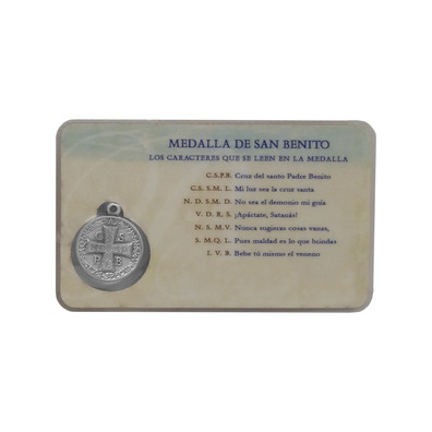 Estampita con medalla de San Benito